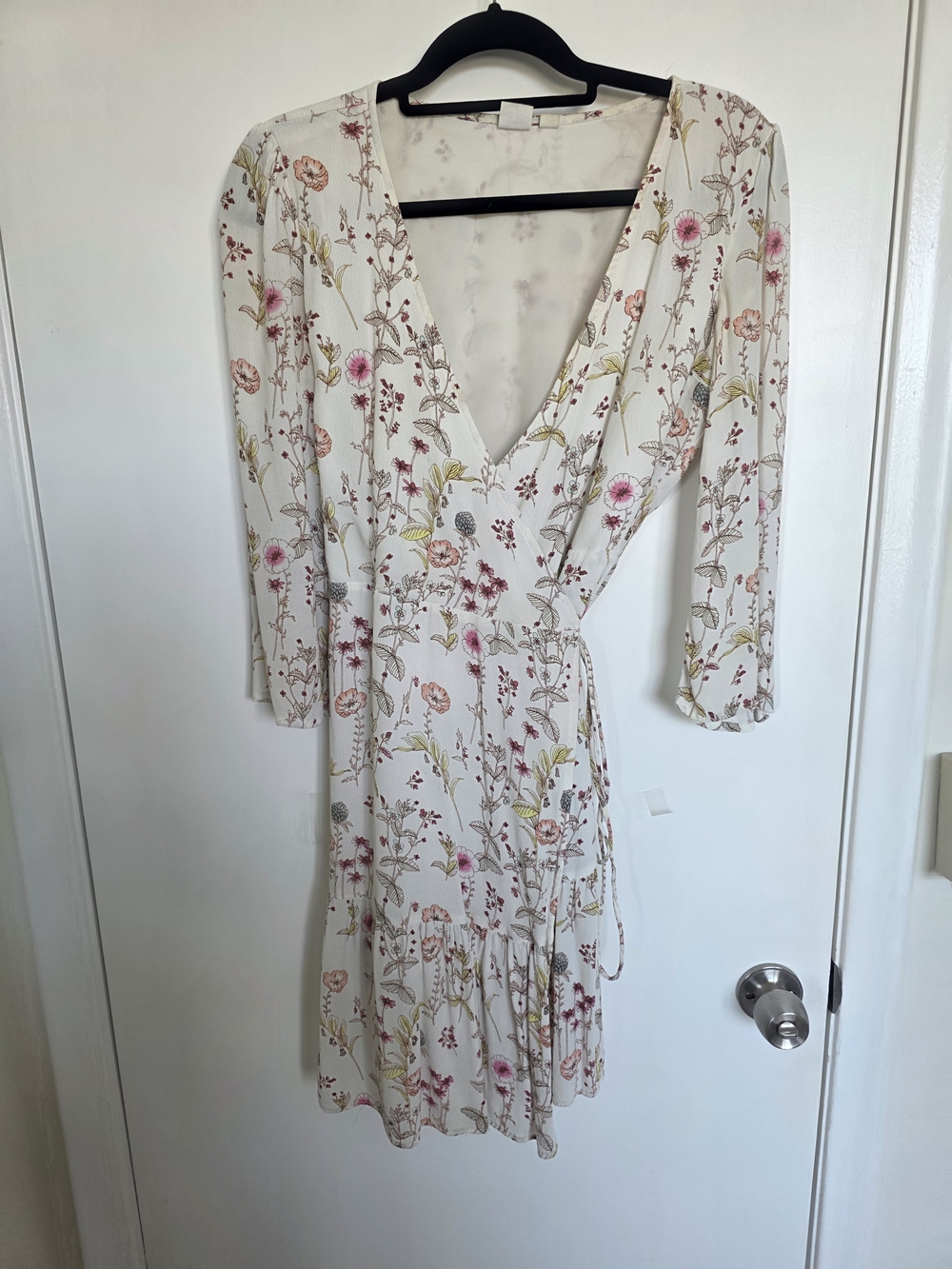 GAP Cream Floral Wrap Dress with Pink & Green Blooms